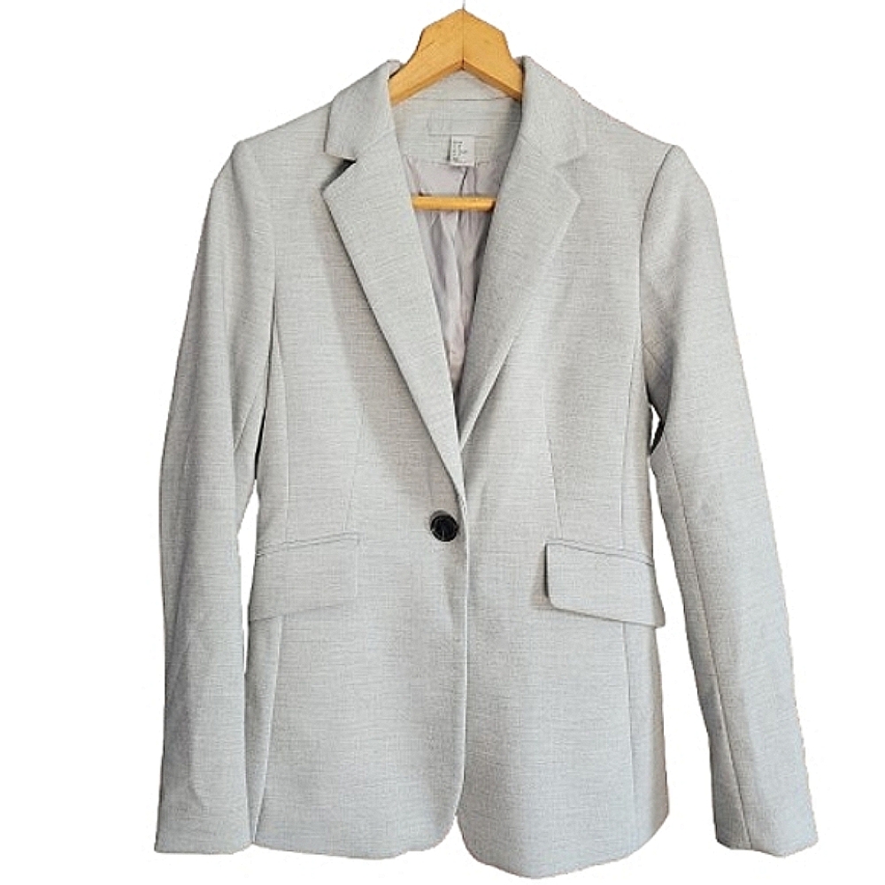 Womens 8 H&M Light Acedemia Gray Minimalist Blazer Suit Jacket